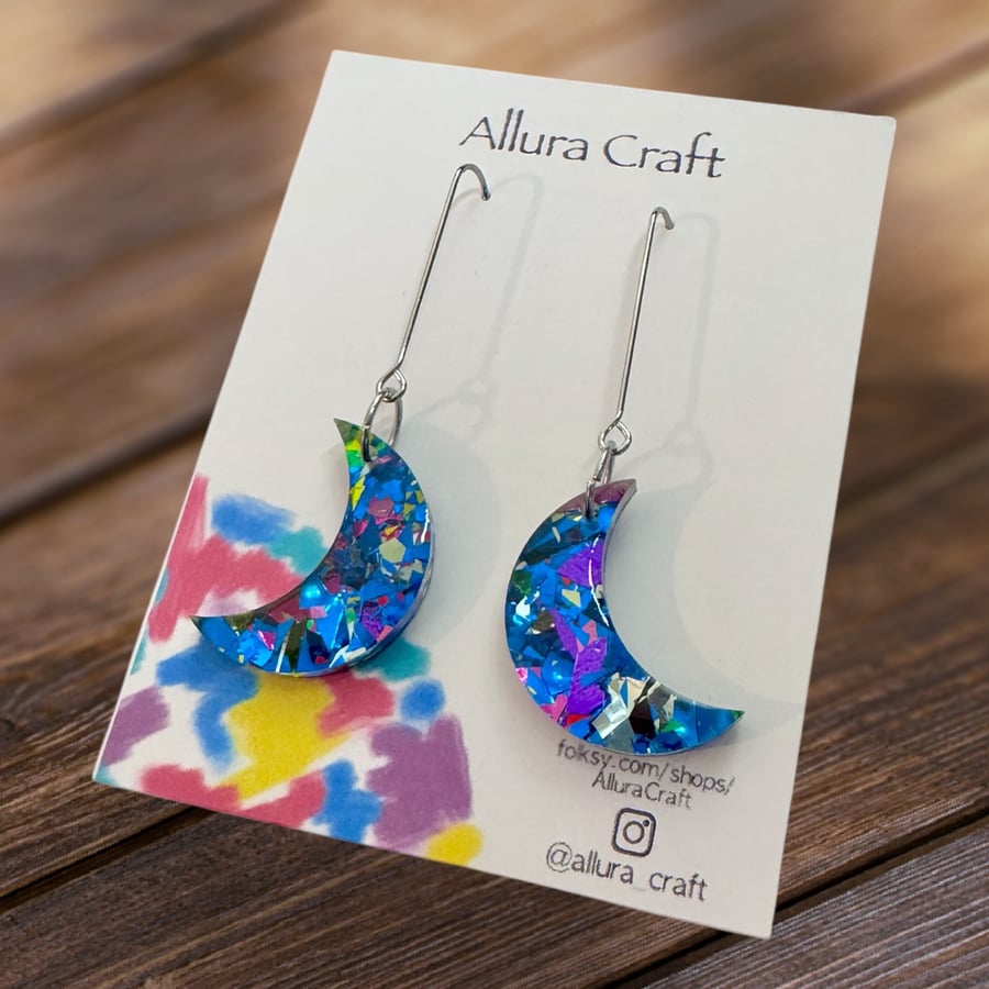 Blue Festival Moon Earrings