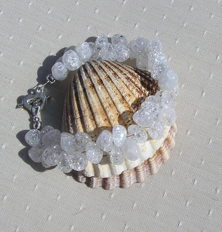 White Crackled Quartz Crystal Gemstone Bracelet "White Mist"