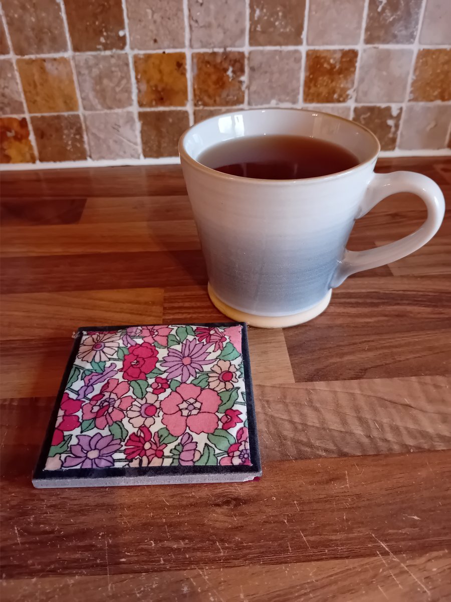 Fabulous Flowers (Dark Grey) - Ceramic Tile Coaster Perfectly Imperfect