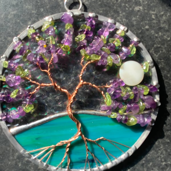 Amethyst and peridot tree of life suncatcher