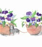Little Fieldmouse and pots of Violet Flowers. Painting - Image 1