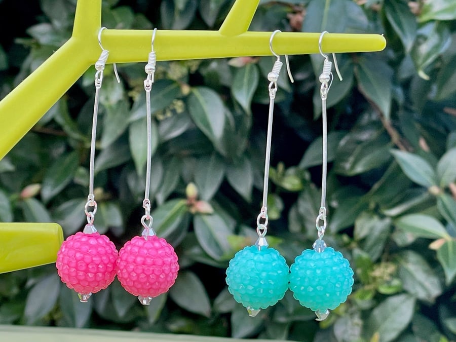 DISCO GLITTER BALL EARRINGS pink blue gift for her kawaii cool drop crystal