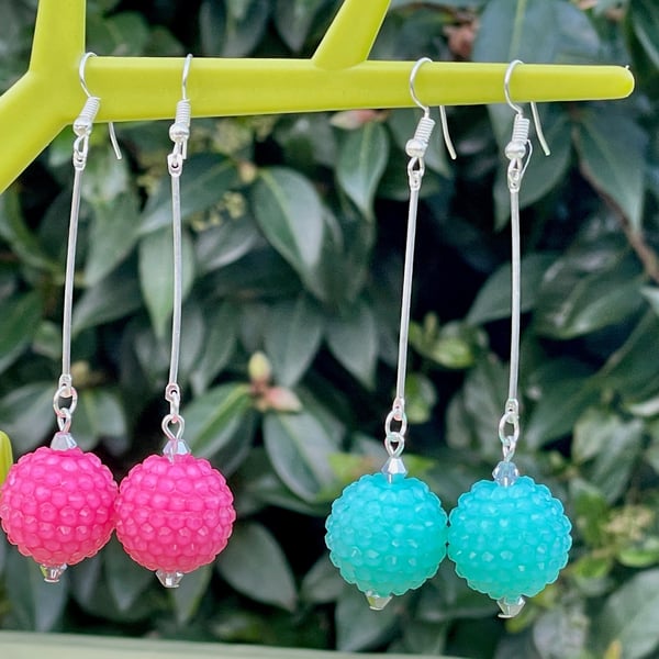 DISCO GLITTER BALL EARRINGS pink blue gift for her kawaii cool drop crystal