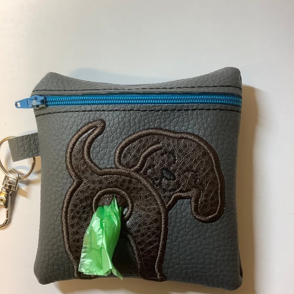 Attractive Embroidered Labrador Grey faux leather dog poo bag ,dog walking,