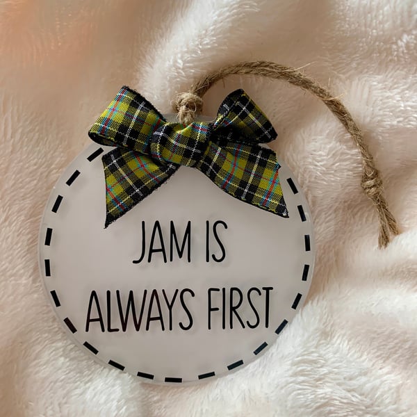 Cornish Tartan Hanging Decoration, Jam Is Always First, Handmade Cornwall Gift