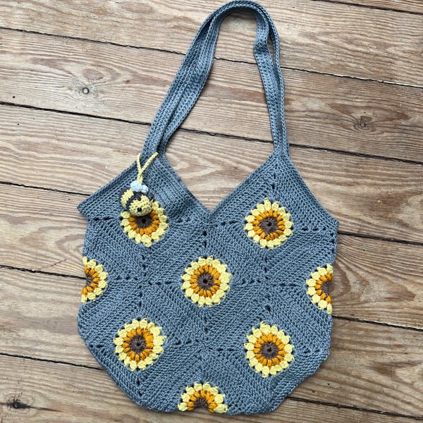 Handmade Sunflower Crochet Bag with Bee Charm Folksy