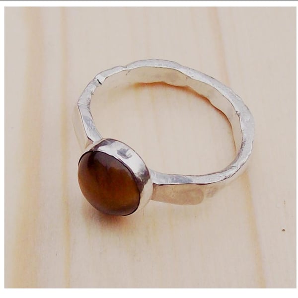Tigers Eye Ring Sterling Silver Unisex Ring organic size W , Hallmarked Ring
