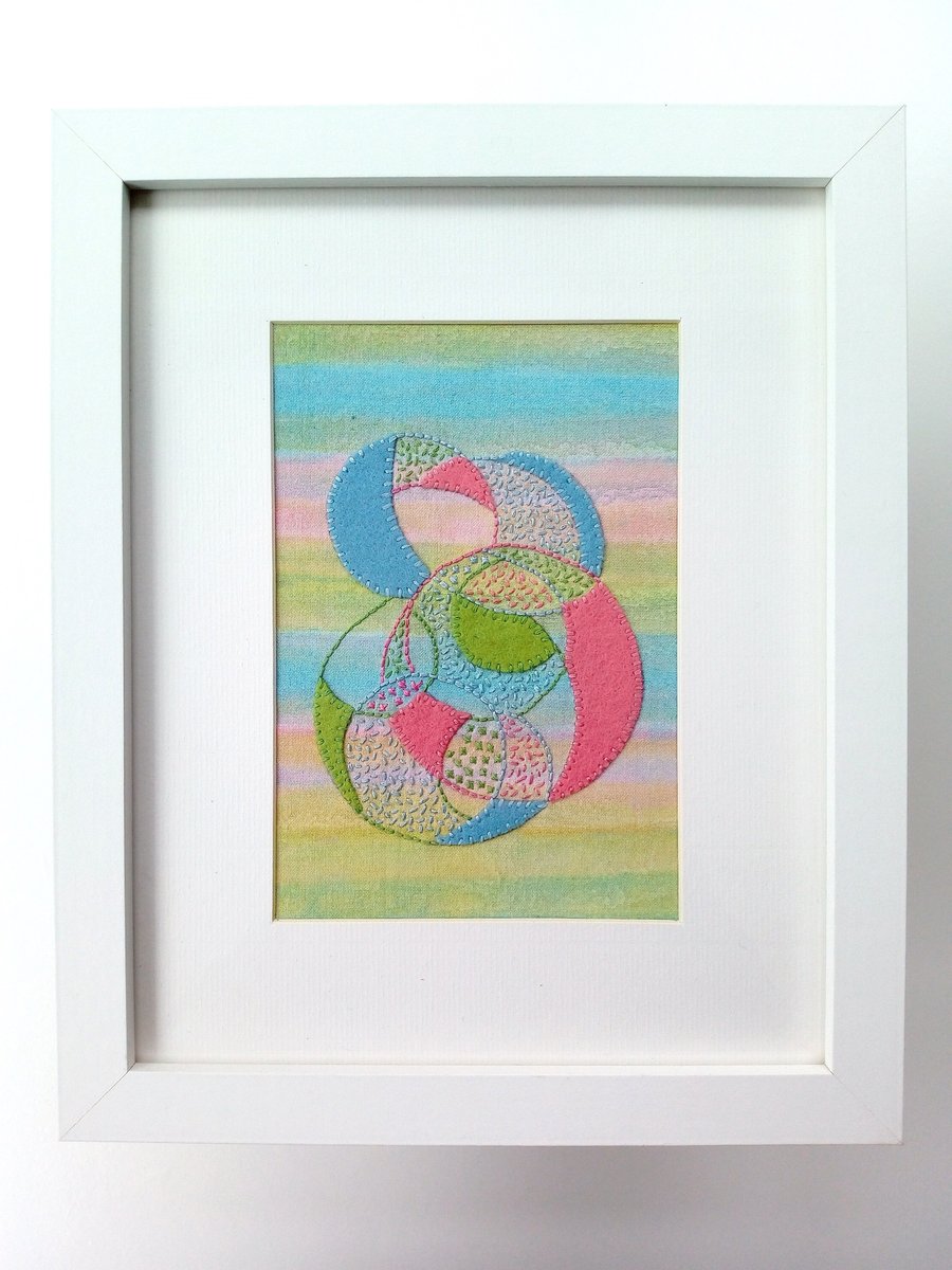 Abstract Shapes Embroidered Felt Textile Art