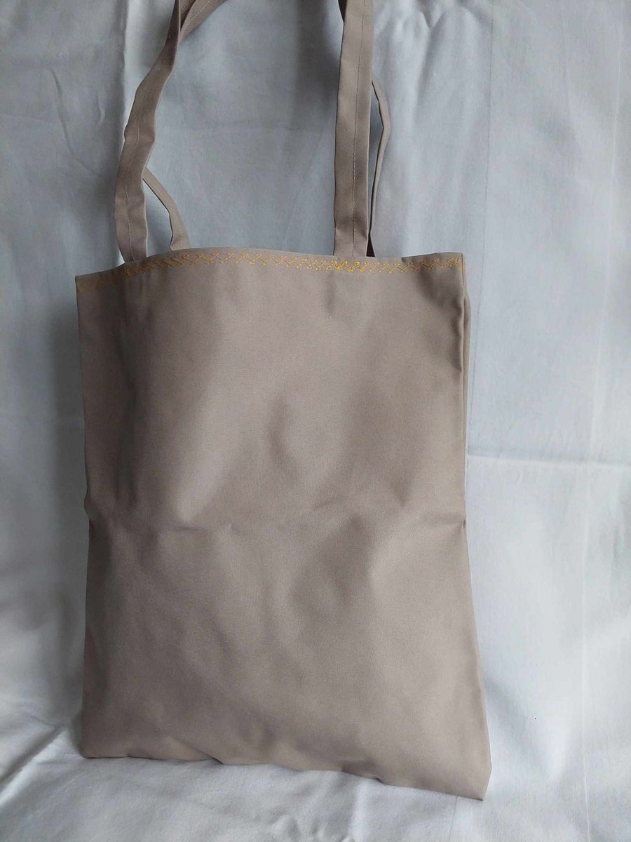 Unique upcycled beige tote shopping bag