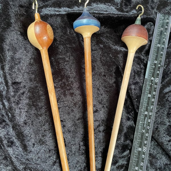 set of three silk weight drop spindles