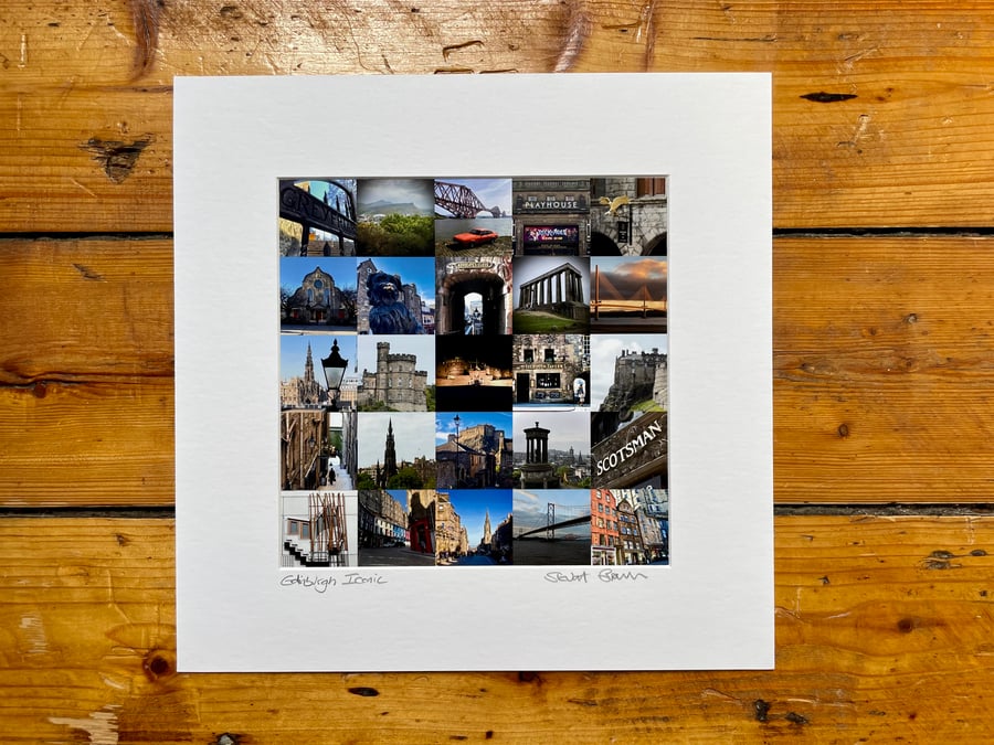 ‘Edinburgh Iconic’ (colour version) signed square print 30 x 30cm FREE DELIVERY