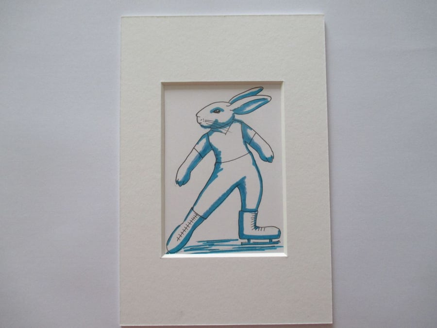 SALE ACEO Ice Skating Bunny Rabbit Original Miniature Painting Skater Dancing