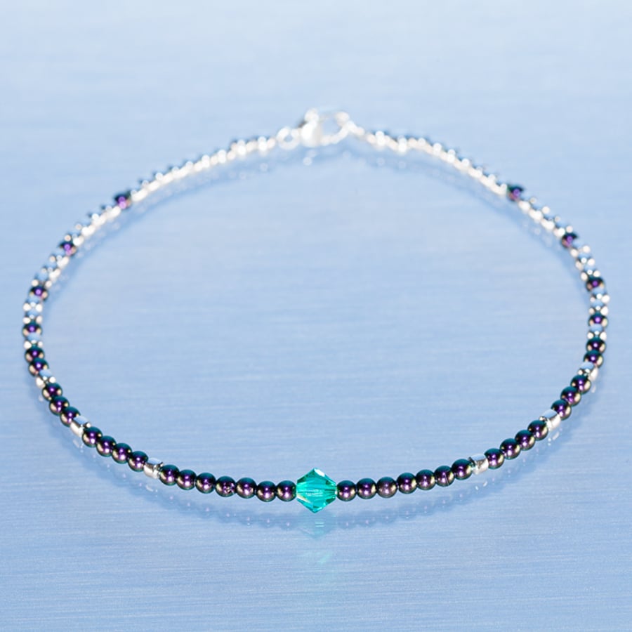 Bracelet dainty sterling silver & Swarovski glass pearl symmetric pattern 