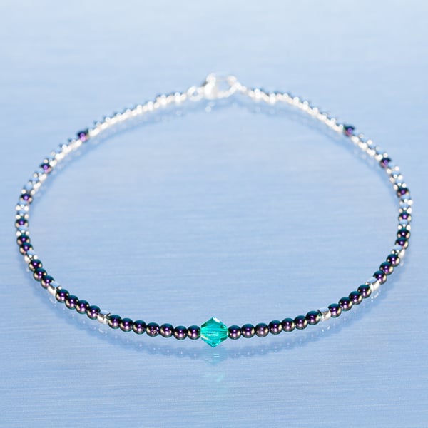 Bracelet dainty sterling silver & Swarovski glass pearl symmetric pattern 