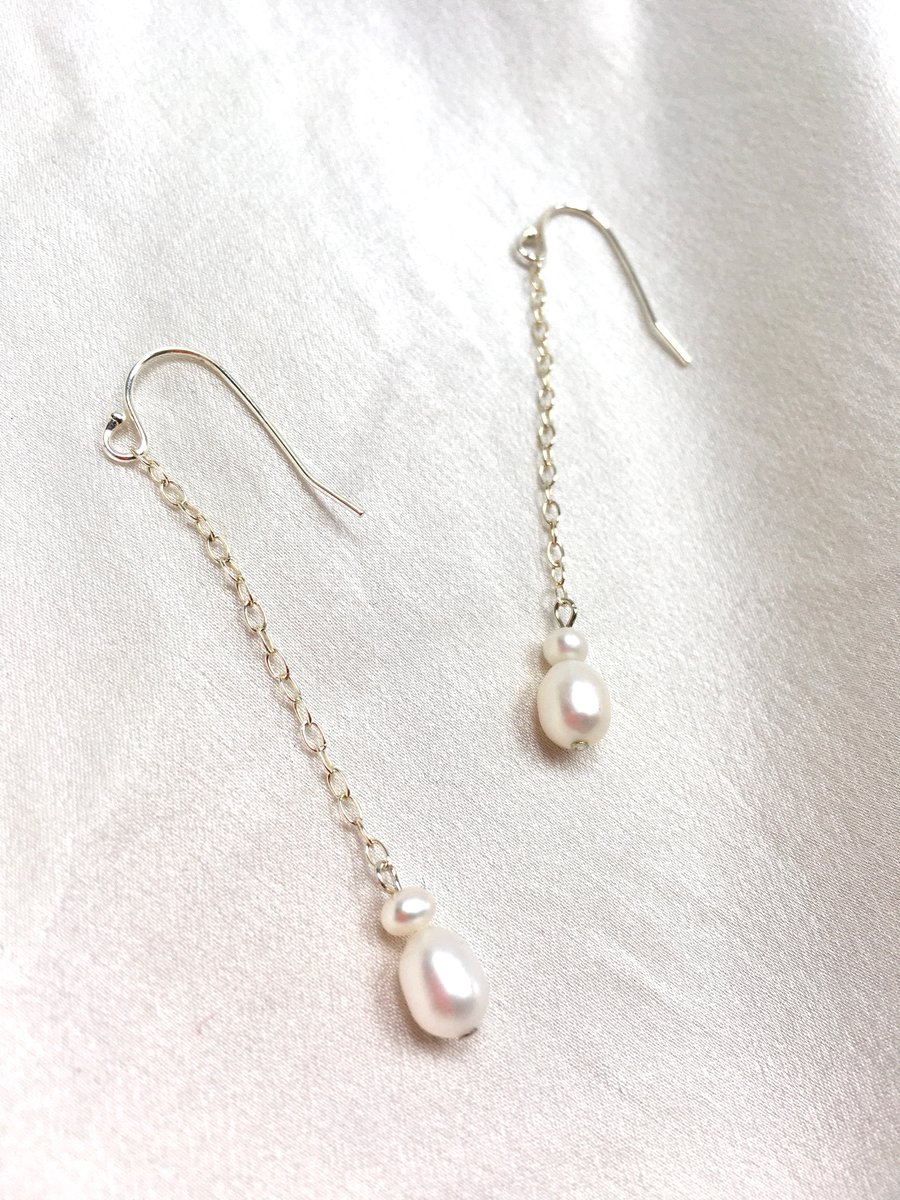 Long drop freshwater pearl earrings on sterling silver  fittings