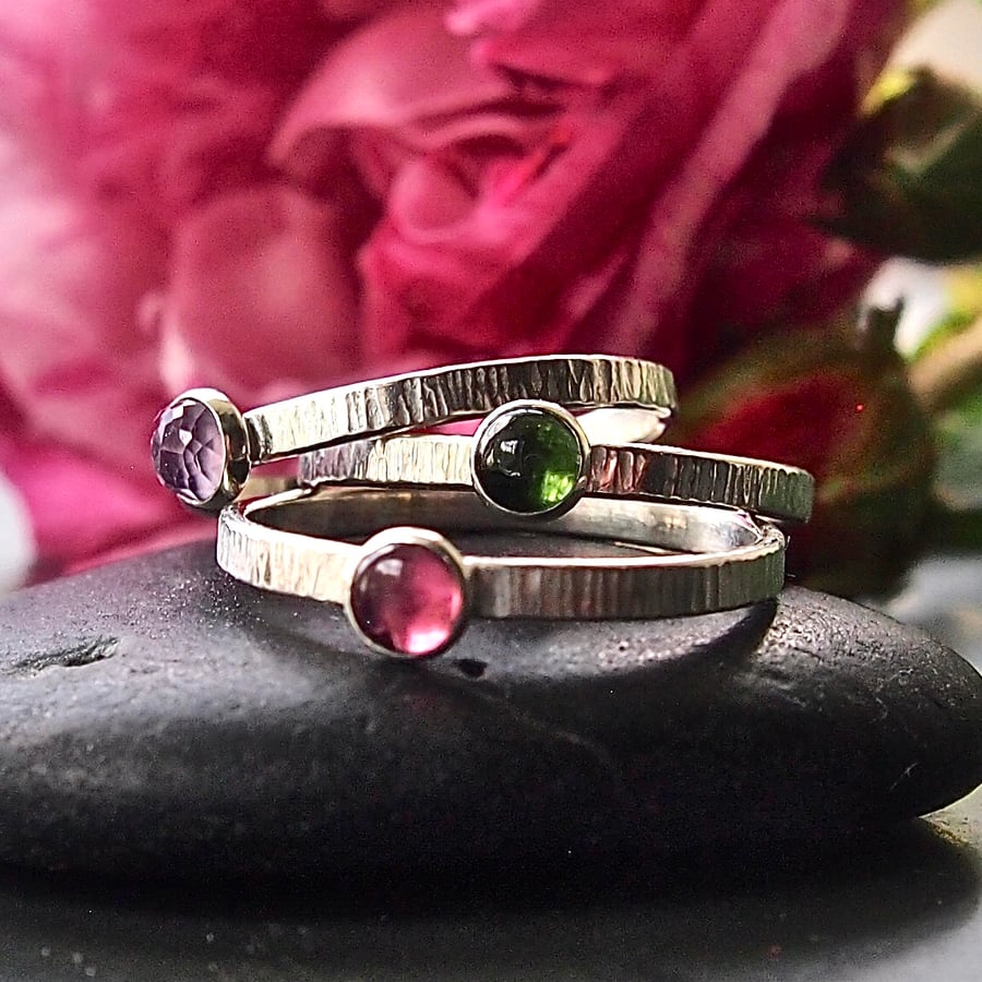  Rose Garden Trio of Sterling Silver Stacking Rings