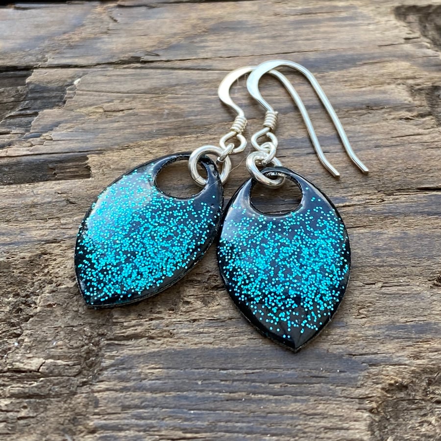 Black & Turquoise Glitter Enamel Scale Earrings