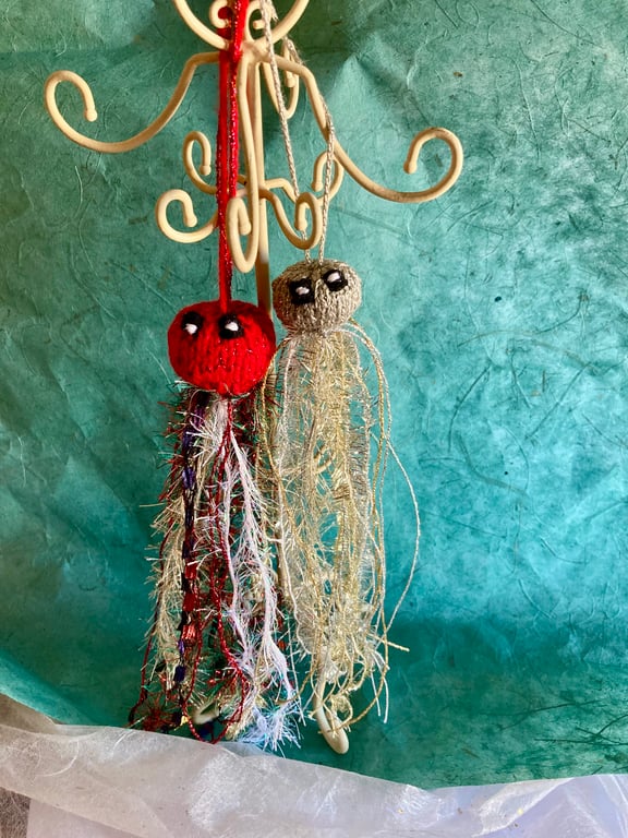 2 hand knitted Christmas jellyfish