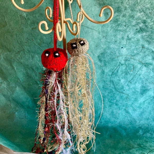 2 hand knitted Christmas jellyfish