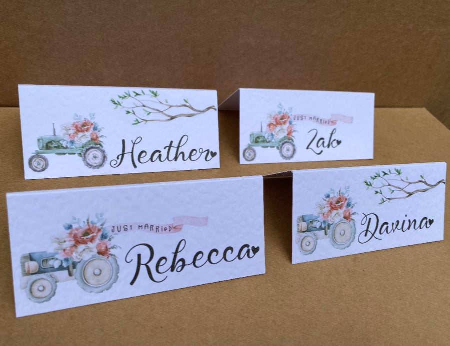 6x name place CARDS tractor and greenery foliage wedding table setting decor