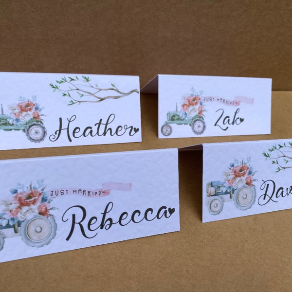 6x name place CARDS tractor and greenery foliage wedding table setting decor