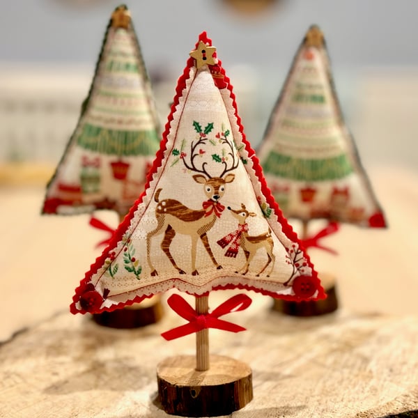 Mini Fabric and Felt Christmas tree on Natural Base