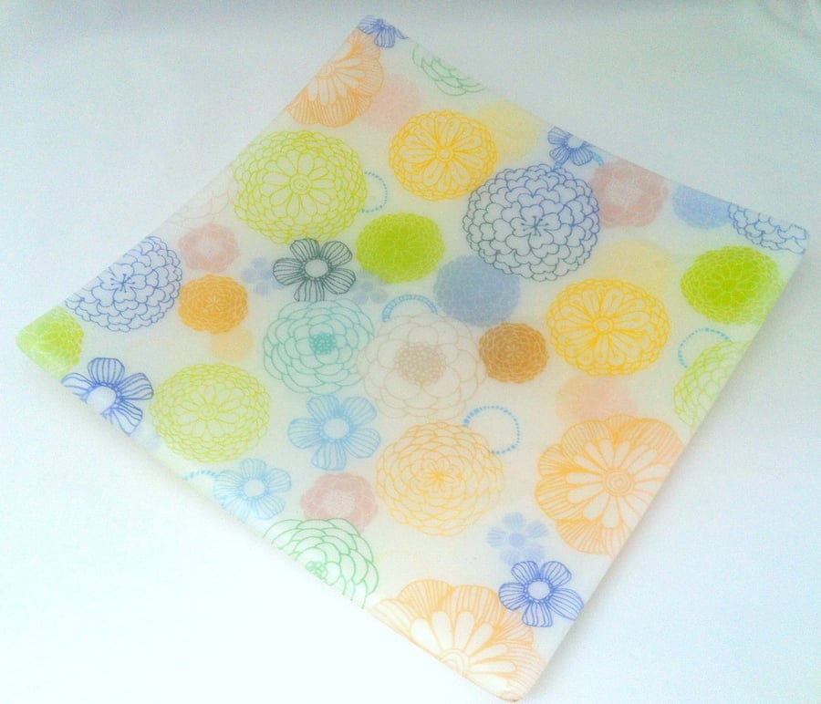 Flower Print Glass Platter