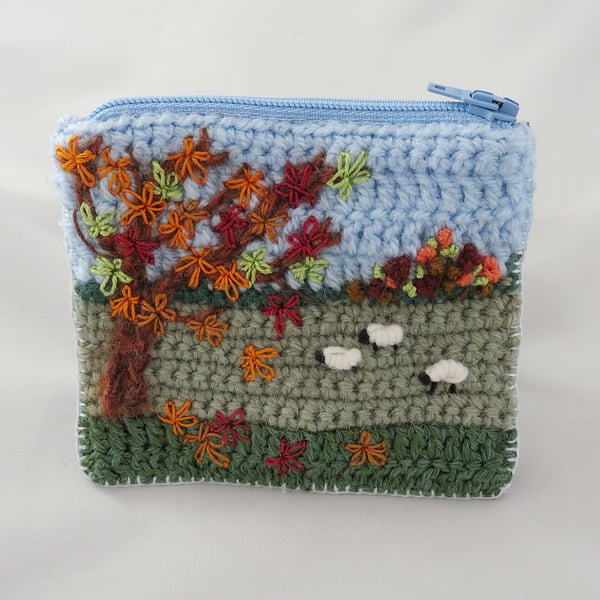 SALE - Embroidered Autumn Zipped Purse 