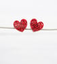 Red glitter small heart studs, Hypoallergenic titanium posts - Image 5