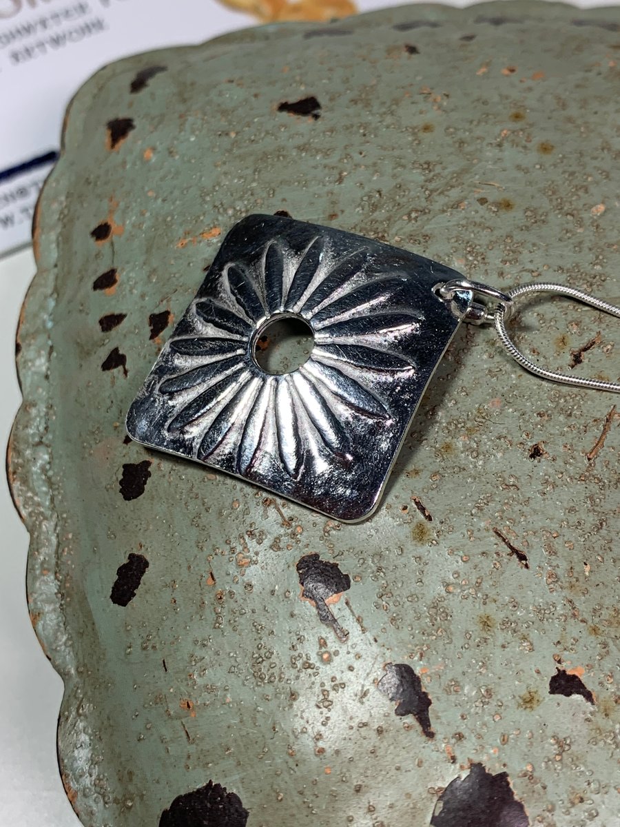 Handmade Fine Silver Flower design Pendant -  with sterling silver chain