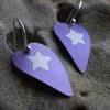 SALE! Heart earrings in purple with silver star print