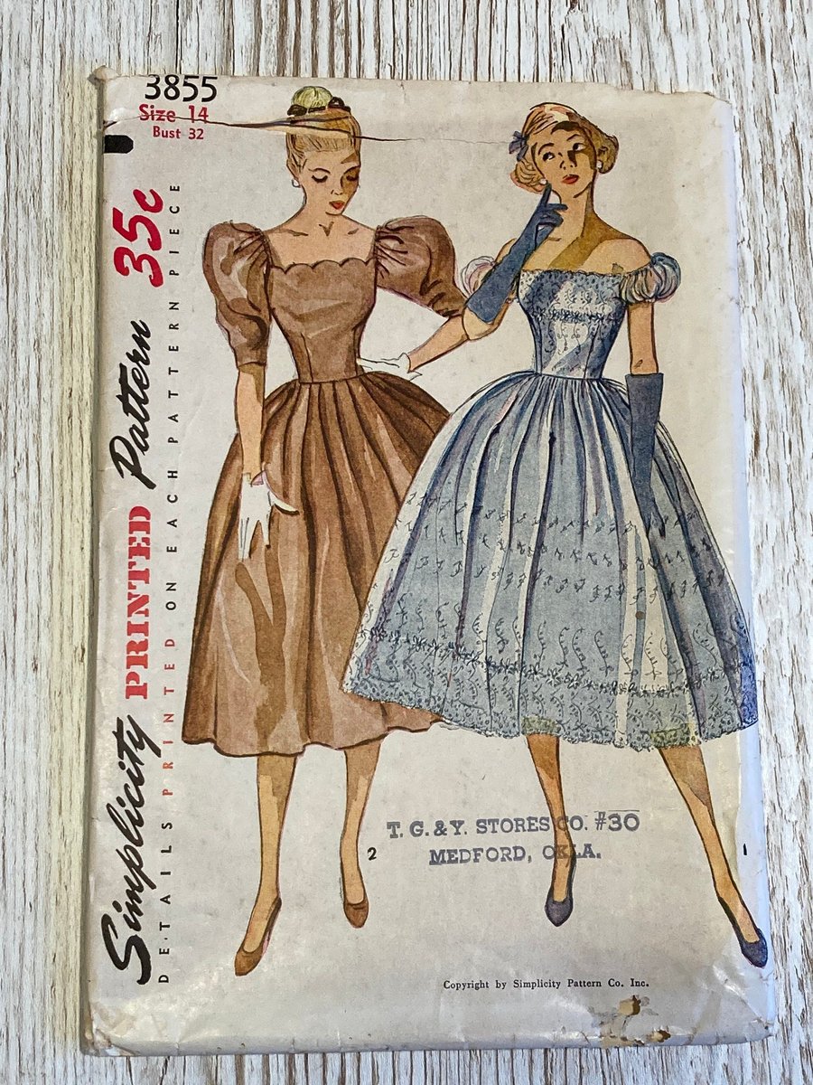 Vintage sewing pattern - Simplicity 3855 Size 14, 32" bust (1952) (Z3855)