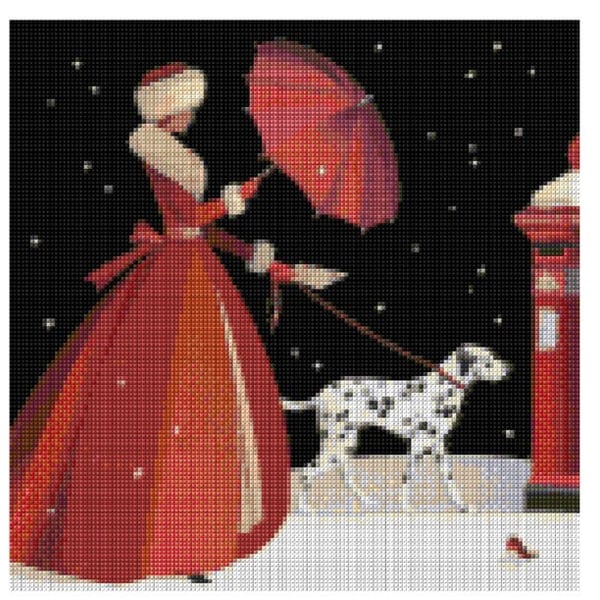 Christmas Lady & Dalmatian - cross stitch chart