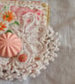 Embroidered flowers and lace textile brooch - Image 7
