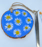 Real Pressed Daisies Hand Painted Wood Slice Hanging Decoration - Image 1