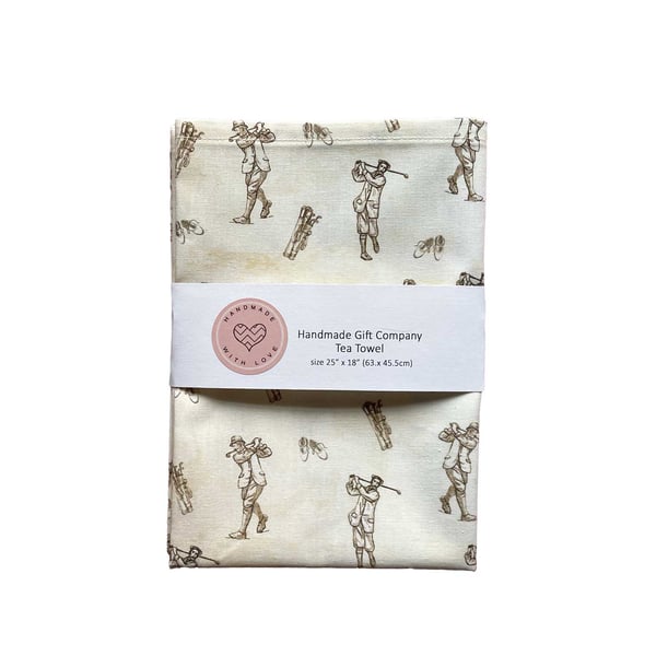 Fabric Handmade Pretty Cotton Tea Towel with a Vintage Golf Design