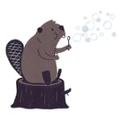  Lino print - Bubble Blowing Beaver 