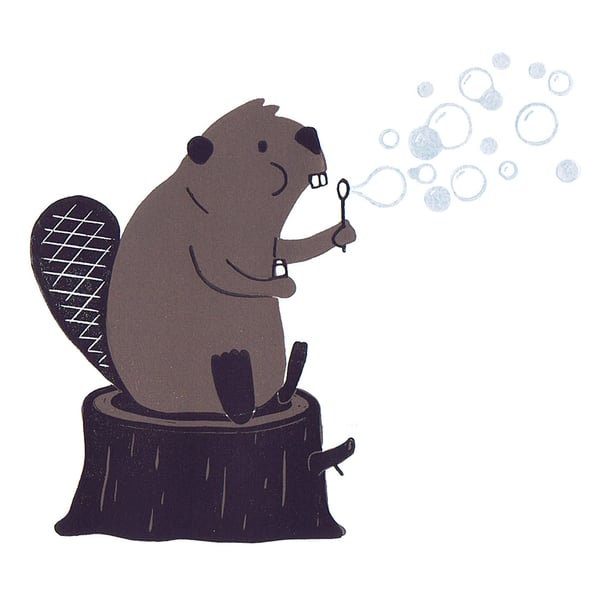  Lino print - Bubble Blowing Beaver 