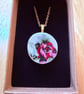 Upcycled bone china necklace floral pink rose - Image 1
