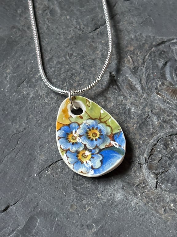 Handmade Ceramic Pendant,  One of a Kind Sterling Silver Eco Friendly Gifts.