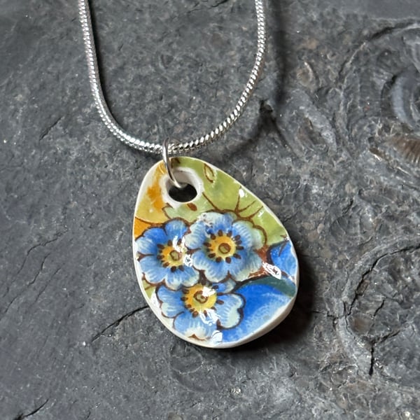 Handmade Ceramic Pendant,  One of a Kind Sterling Silver Eco Friendly Gifts.
