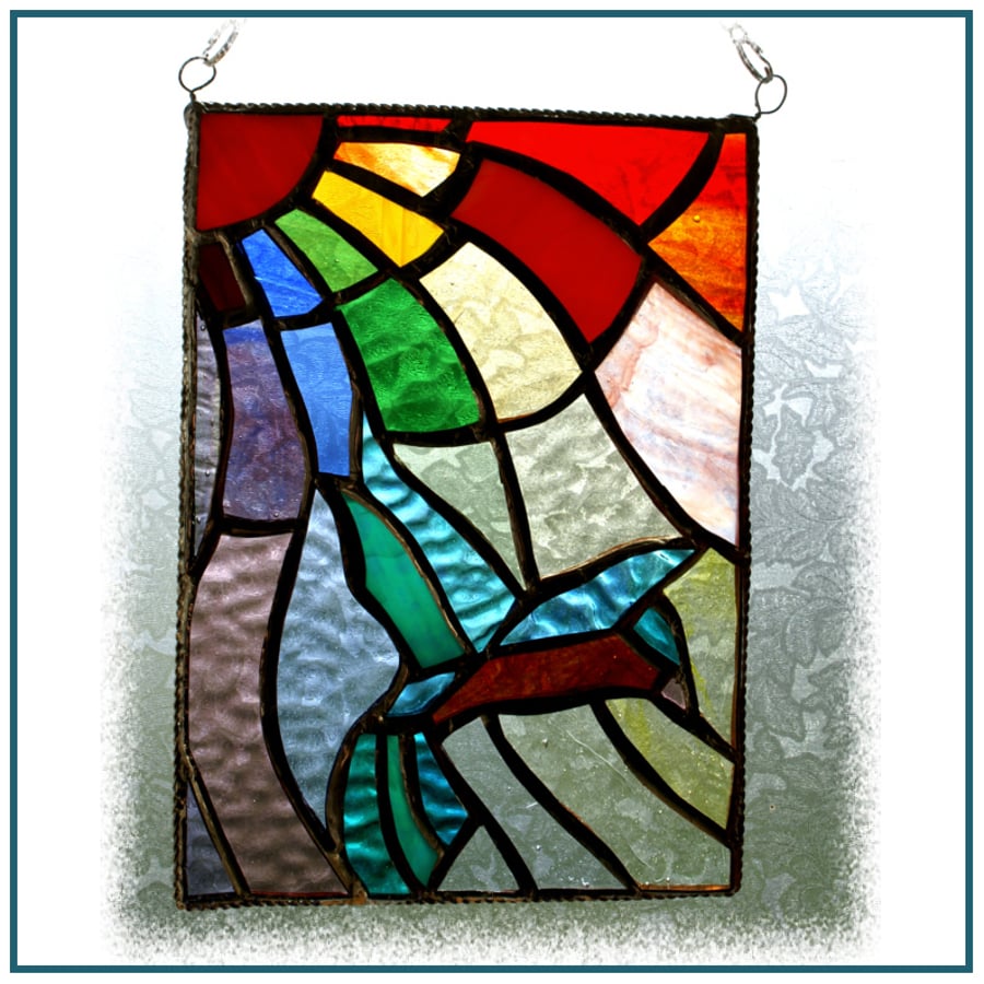 SOLD Kingfisher Rainbow Panel Stained Glass Suncatcher