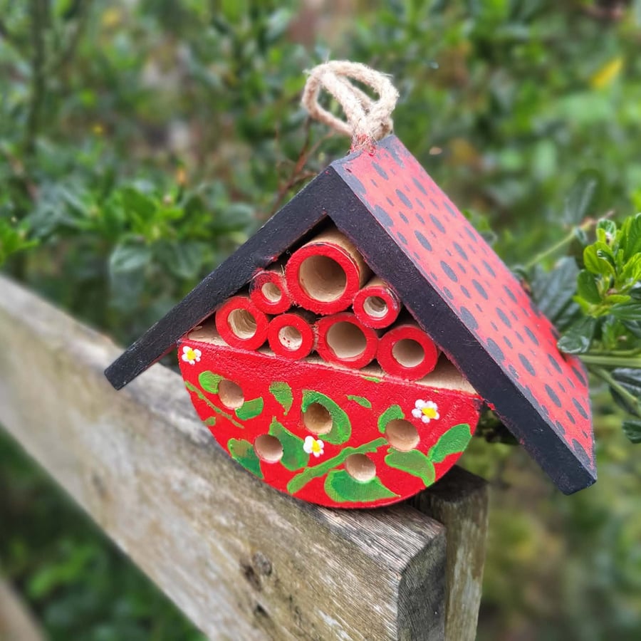 Tiny bee hotel,Ladybird House - Decoupage Garden Art & Insect Hotel
