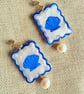 Blue Shell Pearl Wavy Tile Earrings