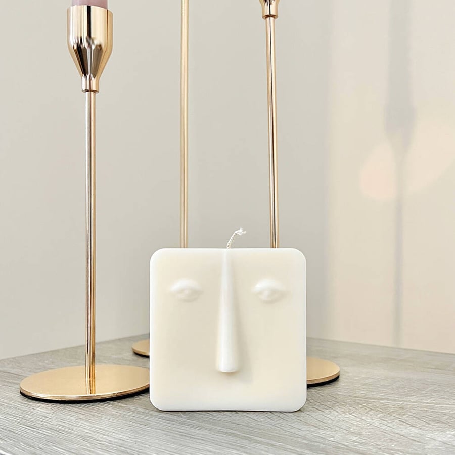 Square Face Candles - Geometric Candle - Square Moai Candle