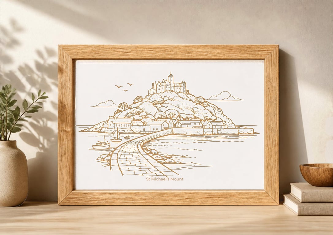 Laser engraved St Michael's Mount Cornwall