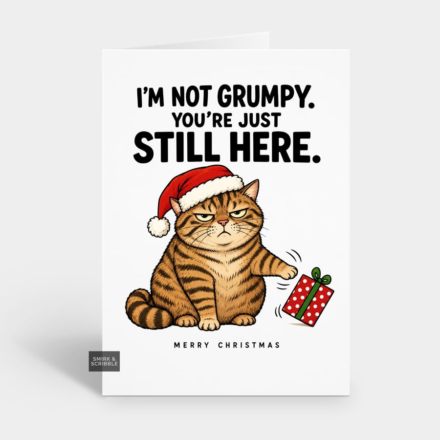 Image of Funny Christmas Card - Not Grumpy Rude Cat