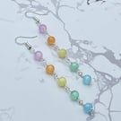 Long drop earrings with rainbow selenite stones