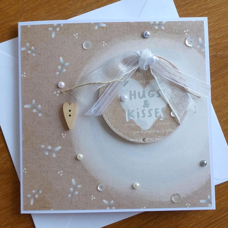 Christmas Card - Hearts and Mistletoe - Hugs And Kisses