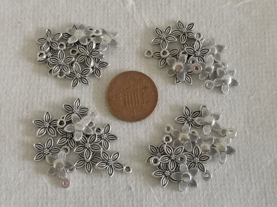 Silver plated flower charms